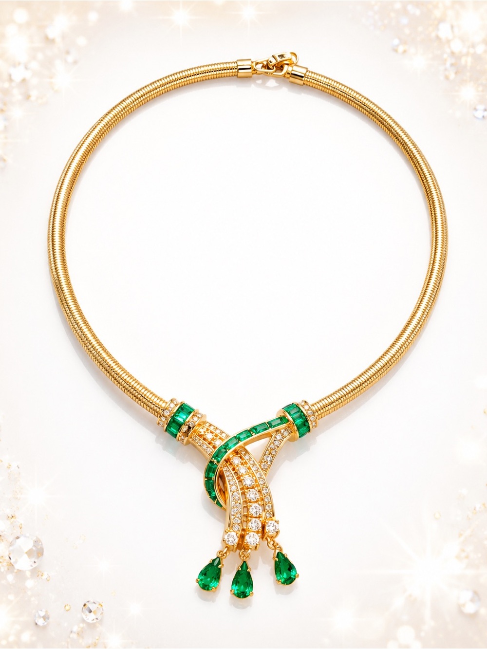 Vintage Coro Craft Gold Tone Clear Pave' Regreen Spray Necklace